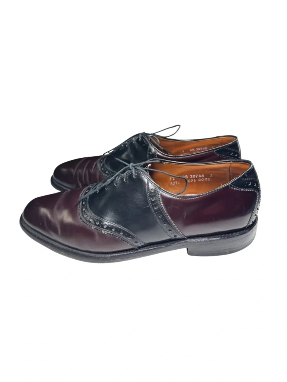 Allen Edmonds Polo Two-Tone Black and Burgundy Derby Oxfords 12 leather office